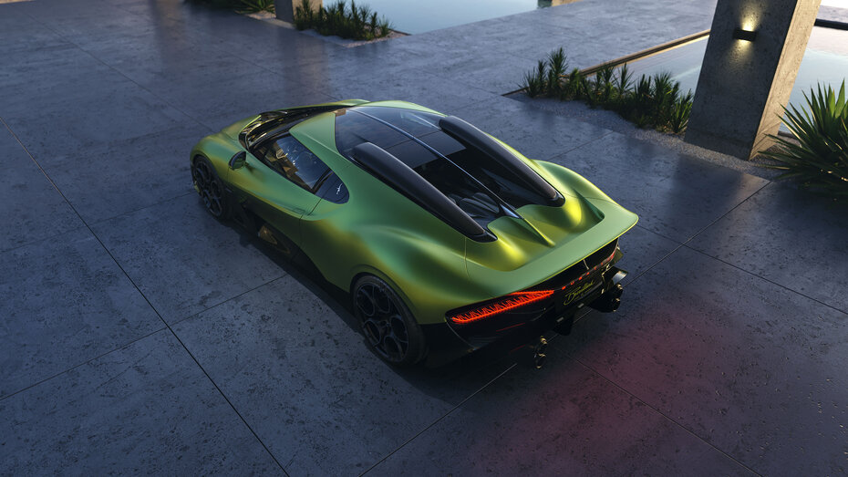 Ein grüner Bugatti von oben fotografiert