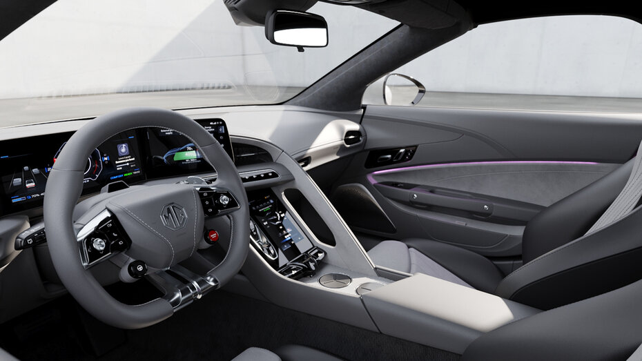 Interieur des MG Cyberster mit geschlossenem Dach