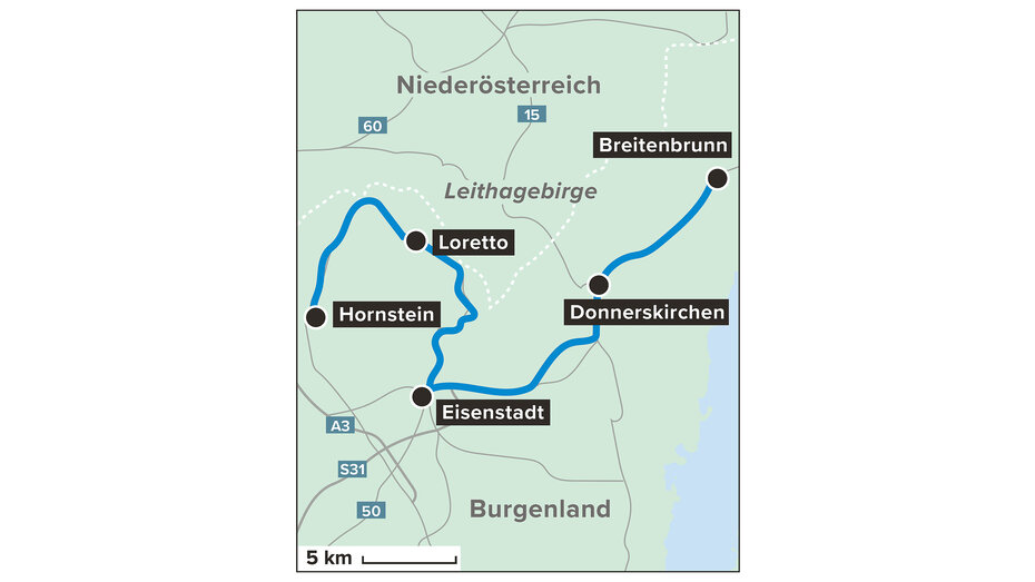 Karte, die den mobilen Alltag im Nordburgenland von Försterin Stefanie Nievoll abbildet.
