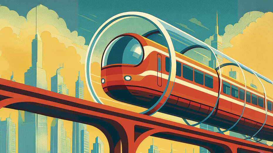 Illustration einer Schwebebahn in der Vakuumröhre.