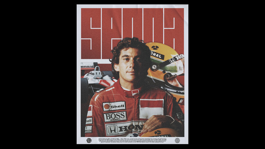 Ein Plakat mit dem Schriftzug "Senna", auf dem Ayrton Senna zu sehen ist