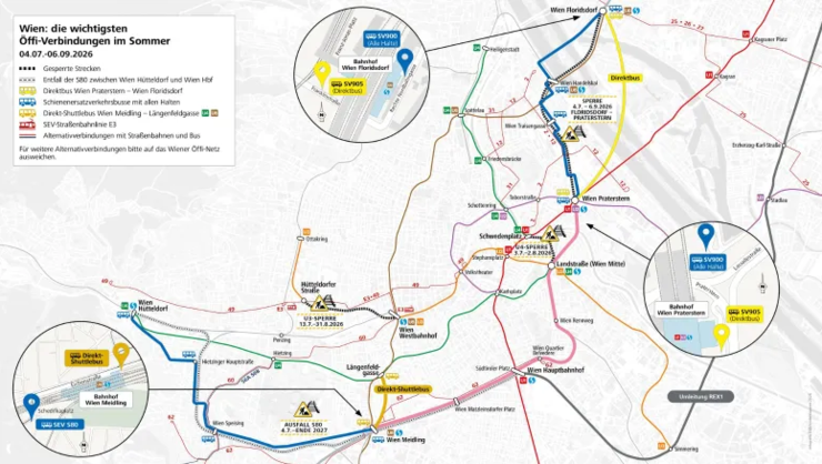 Kartennetz der Öffentlichen Verkehrsmitteln inkl. baustellenbedingter Einschränkungen