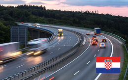 Eine Autobahn mit fahrenden Autos in der Dämmerung in Kroatien