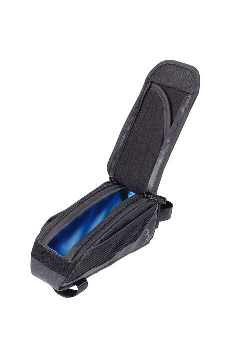 13592 TopTank Oberrohrtasche g2.jpg Geöffnete Oberrohrtasche mit blauem Innenstoff.