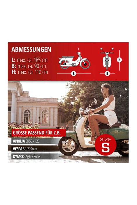 Motorradgarage in der Größe S mit den Maßen 185 × 90 × 110 Zentimeter.