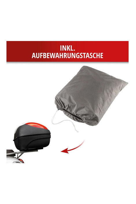 Graue Aufbewahrungstasche für Motorradgarage.