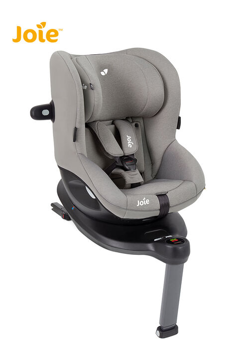 Grauer Kindersitz mit Basisstation für eine Befestigung mit ISOFIX im Auto, Joie.