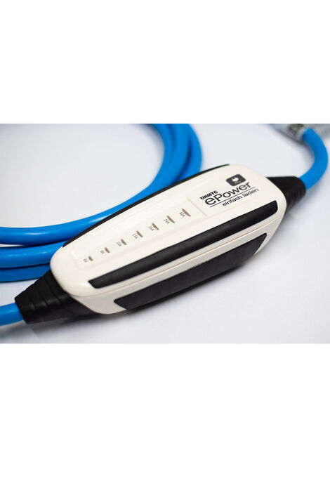 Blaues Ladekabel mit weißer Anzeige.