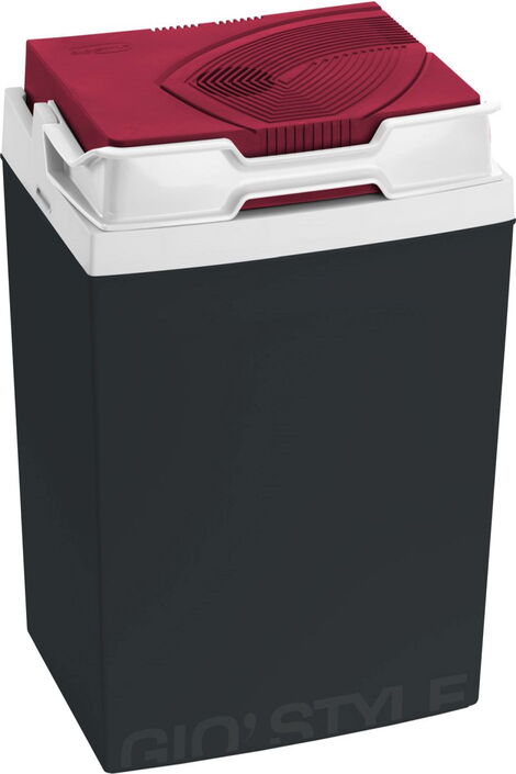 15344 Brio red 26 1101002_1.jpg Schwarze Kühlbox mit dunkelrotem Deckel und weißem Deckel.