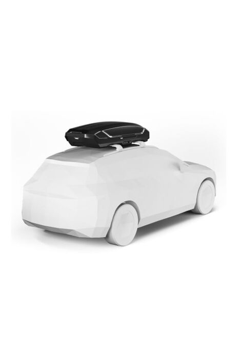 16379 L black 3g Modell eines weißen Autos an dessen Dach eine schwarze Dachbox montiert ist