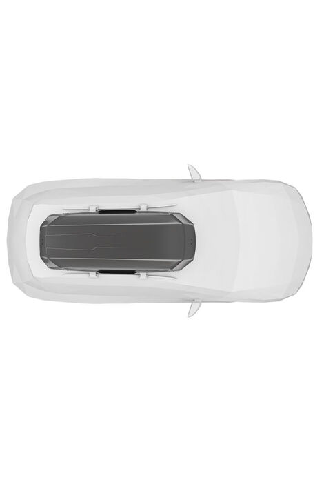 Vogelperspektive auf ein weißes Modellauto mit einer montierten Dachbox