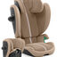 Solution G2 Kindersitz, Farbe Beige, faltbar und leicht, mit neigbarer Kopfstütze für Kinder von 100–150 cm.