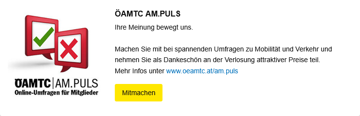 Startseite und Aufruf zum Mitmachen bei dem ÖAMTC AM.PULS Gewinnspiel.