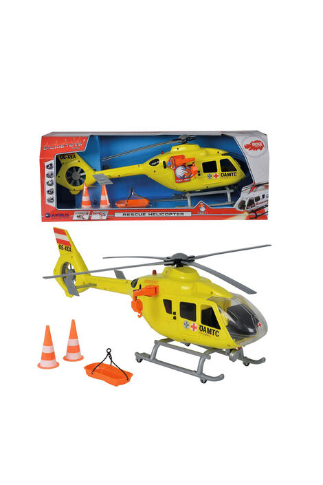 ÖAMTC Hubschrauber Spielzeug sowie Zubehör in der Verpackung.