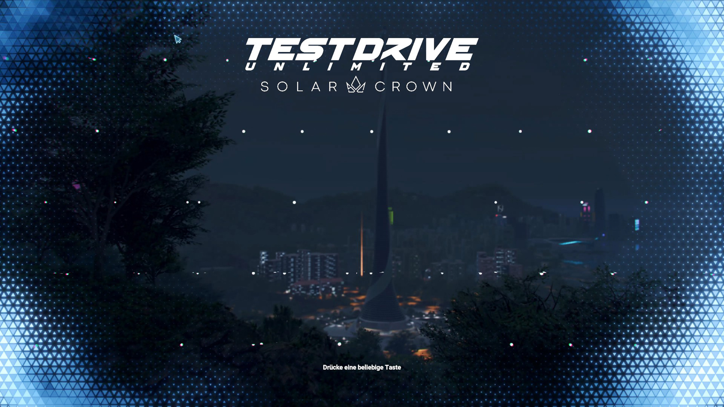 Screenshot aus dem Spiel Testdrive Unlimited: Solar Crown. Der Startbildschirm des Spiels.