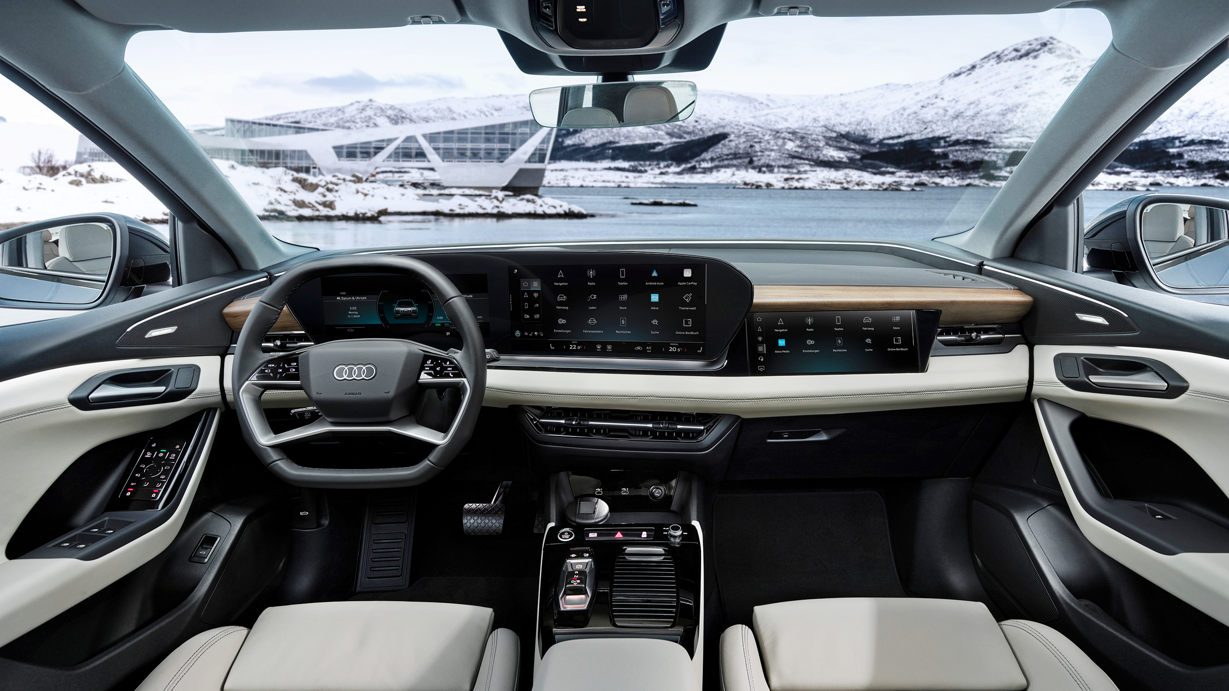 Cockpit eines modernen Autos mit großen Bildschirmen