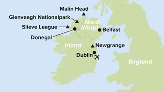 Karte von Irland mit eingezeichneten Orten der Rundreise.