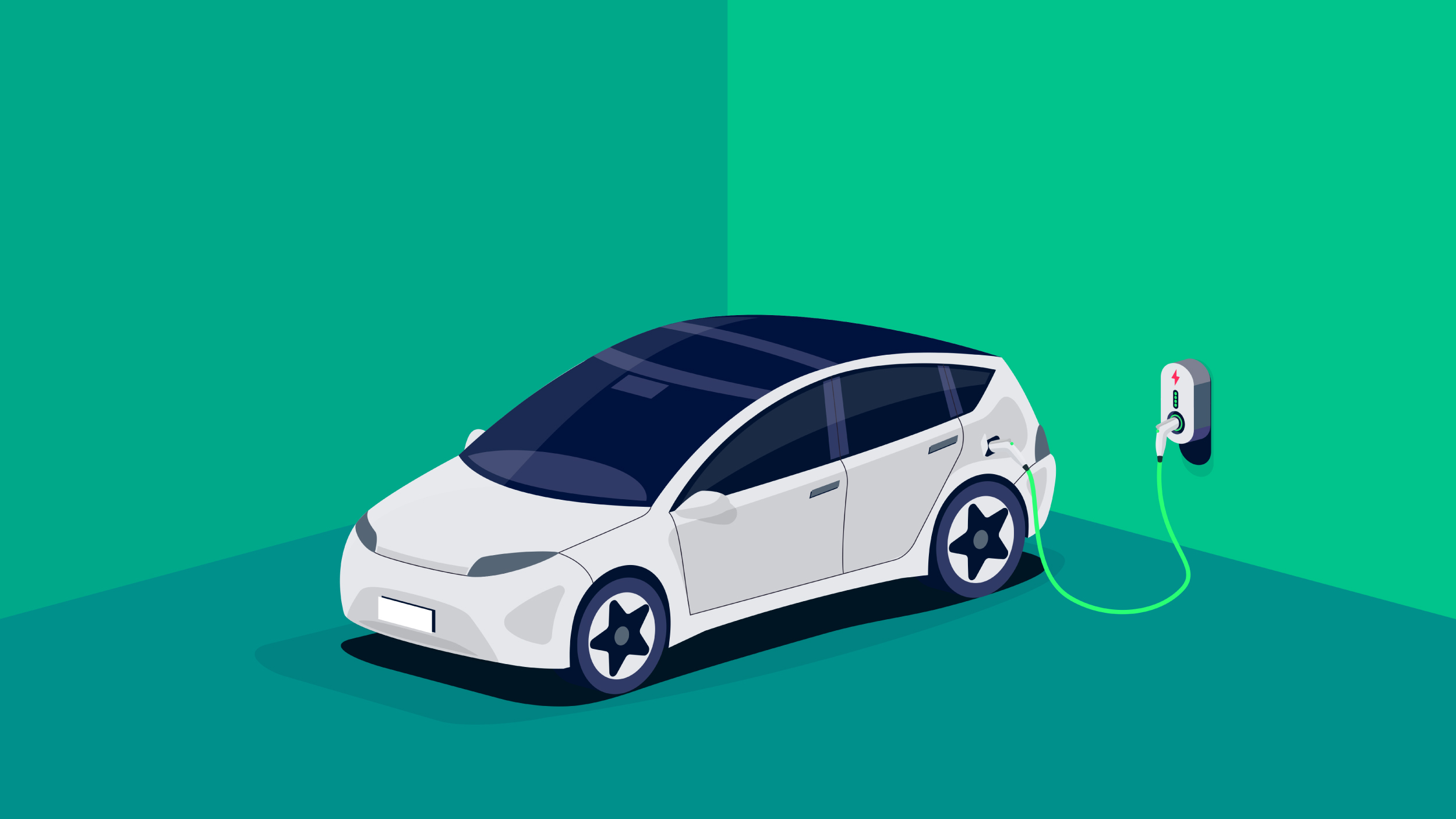 Zeichnung eines PKW an einer Ladestation