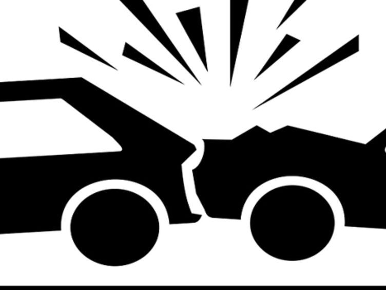 Zu sehen ist ein Pictogram von einem Autounfall. Das eine Auto fährt auf das andere auf.