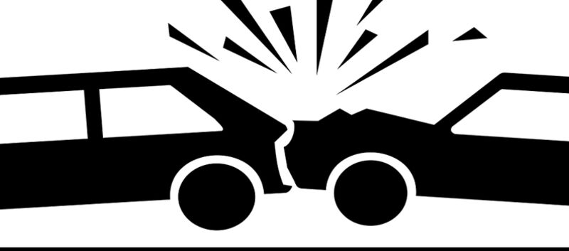 Zu sehen ist ein Pictogram von einem Autounfall. Das eine Auto fährt auf das andere auf.