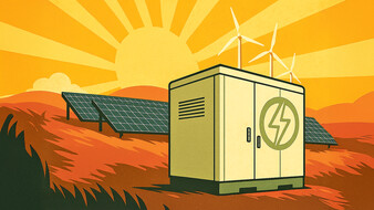 Illustration eines Stromkasten vor einer Solaranlage.
