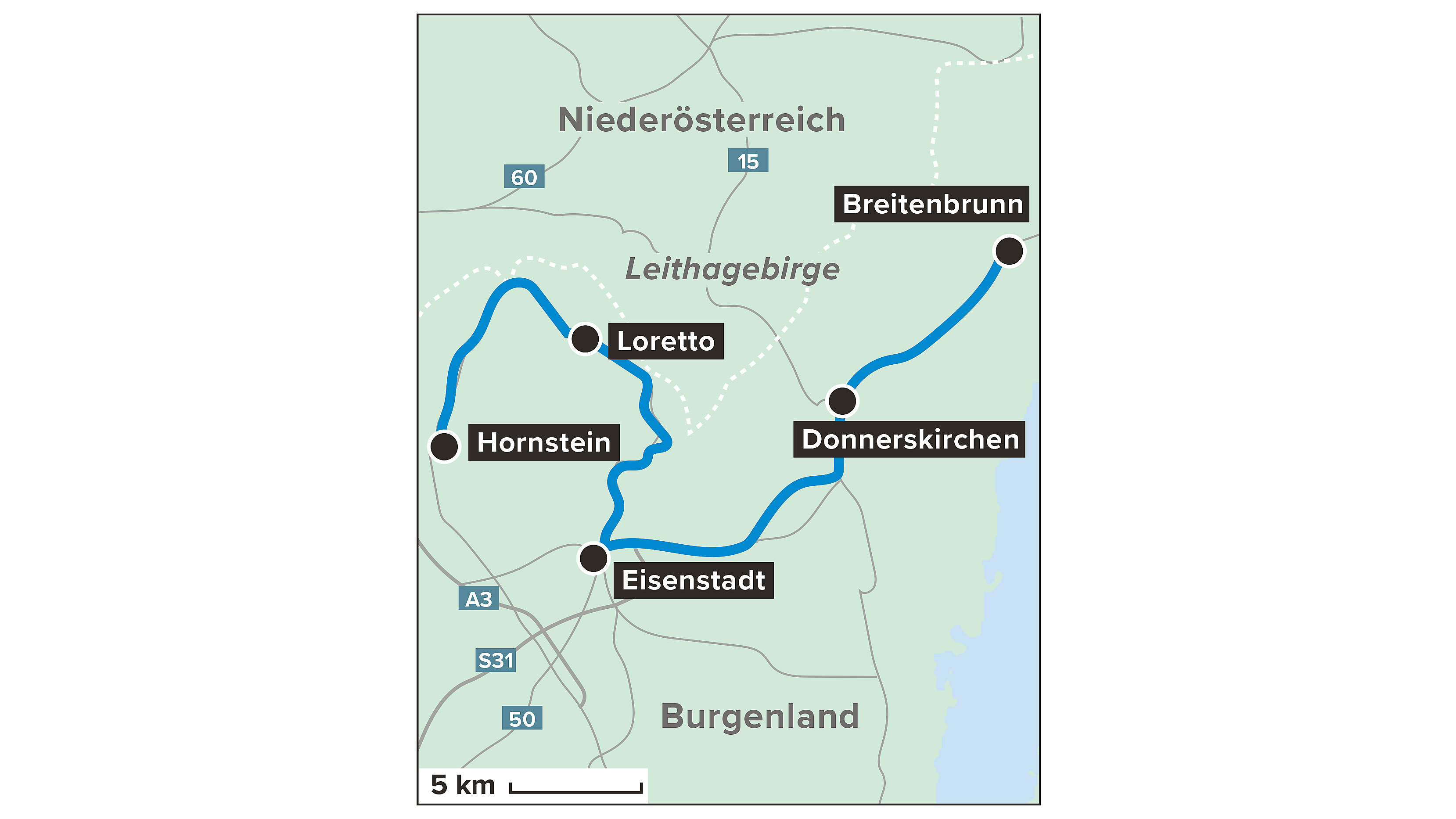 Karte, die den mobilen Alltag im Nordburgenland von Försterin Stefanie Nievoll abbildet. 