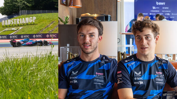 Montage aus drei Bildern mit einem Formel-1-Auto und den zwei Formel-1-Fahrern Pierre Gasly und Franco Colapinto.