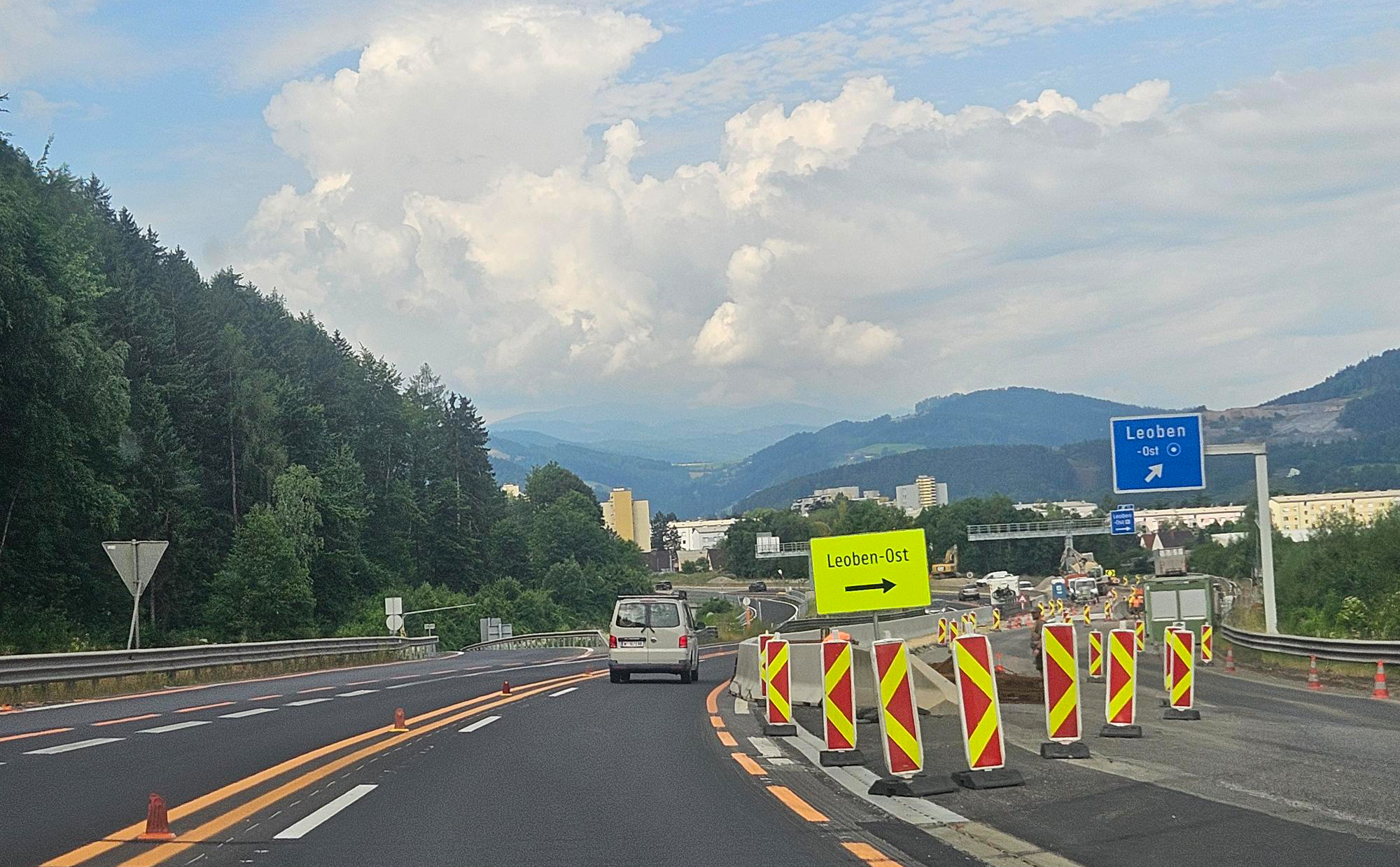Baustellenverschwenk auf der S6 bei Leoben