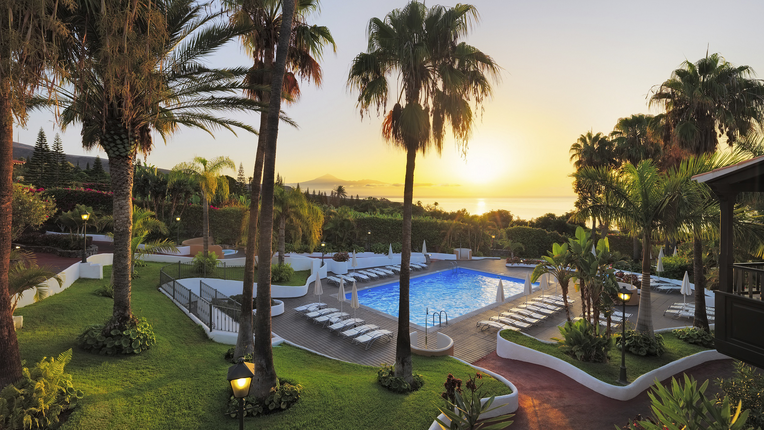 Pool in einem Palmengarten.