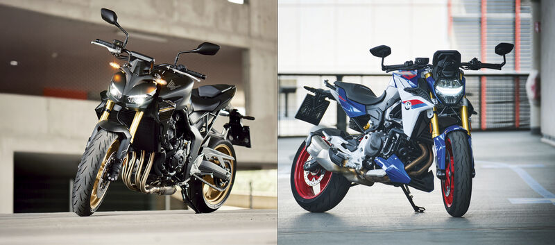 Eine Montage aus zwei Bildern von Motorrädern