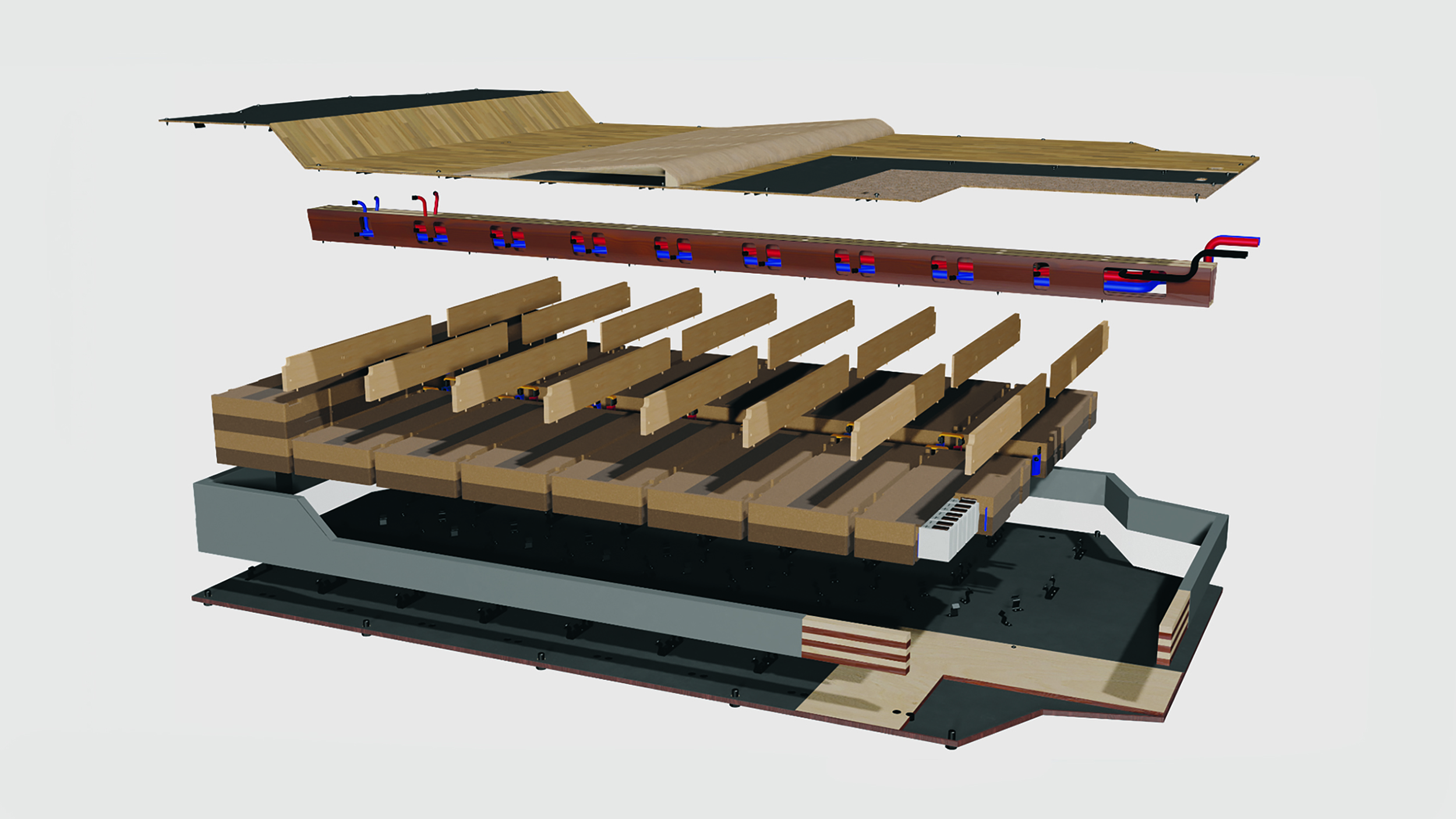 Projekt BioLib: Das Innere eines E-Auto-Akku-Gehäuse aus Holz