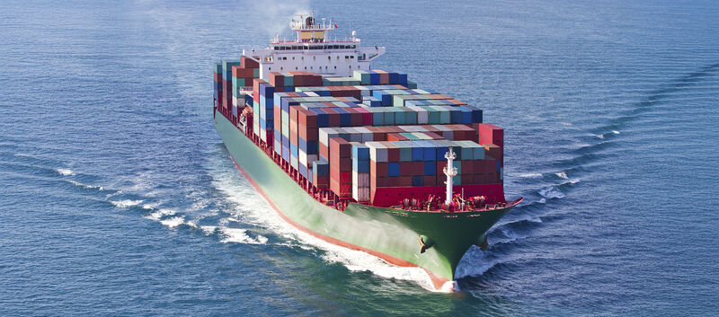 Container Schiff am Meer