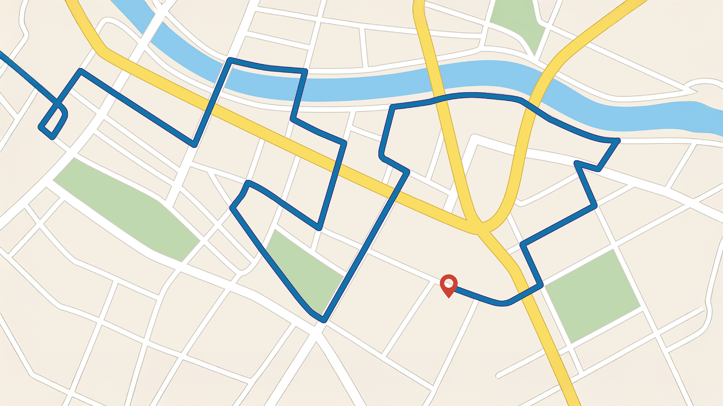 Eine Navikarte zeigt eine umständliche Route an