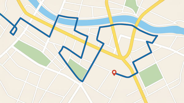 Eine Navikarte zeigt eine umständliche Route an
