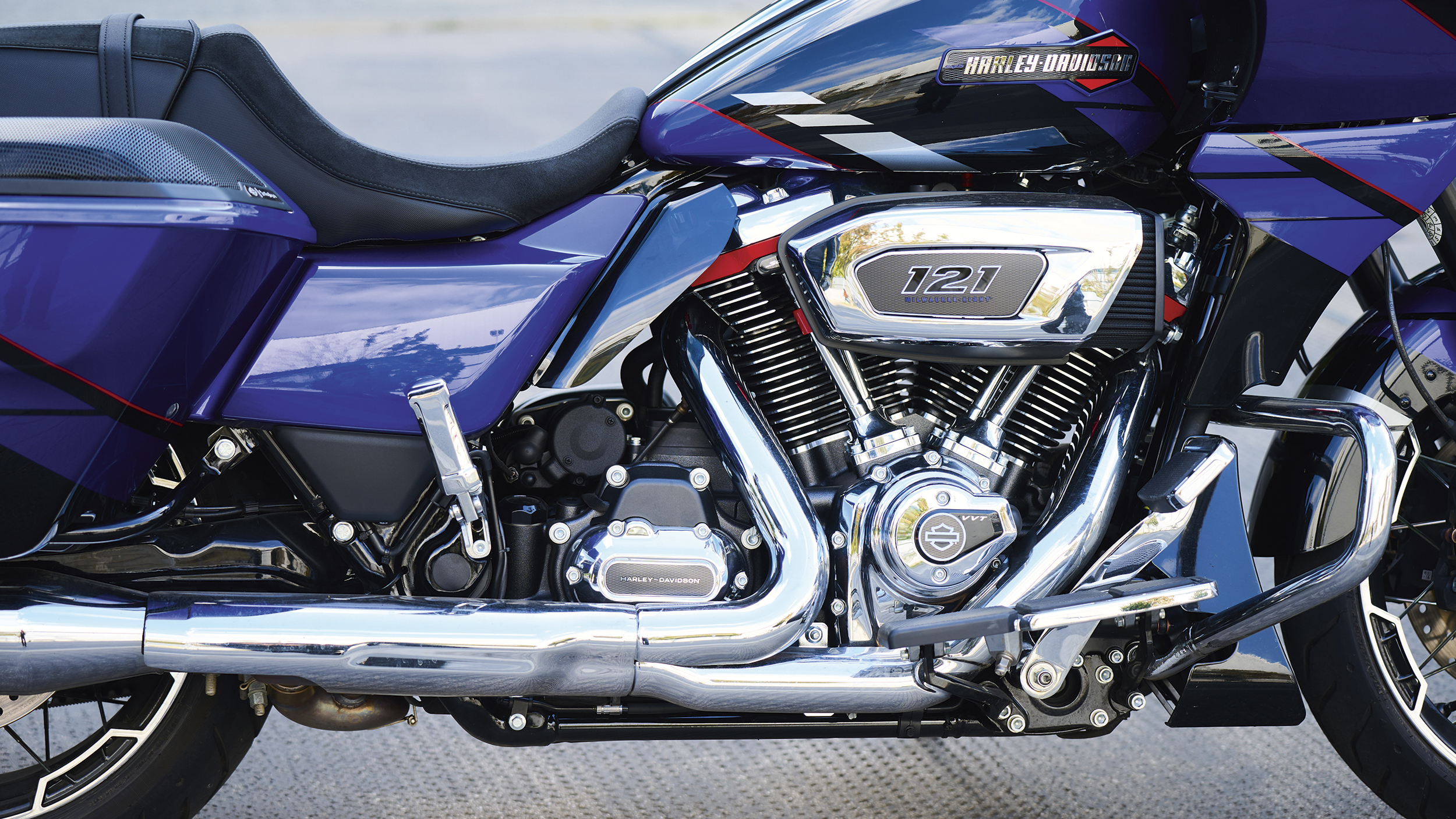 Der Motor der Harley Davidson Road Glide CVO.