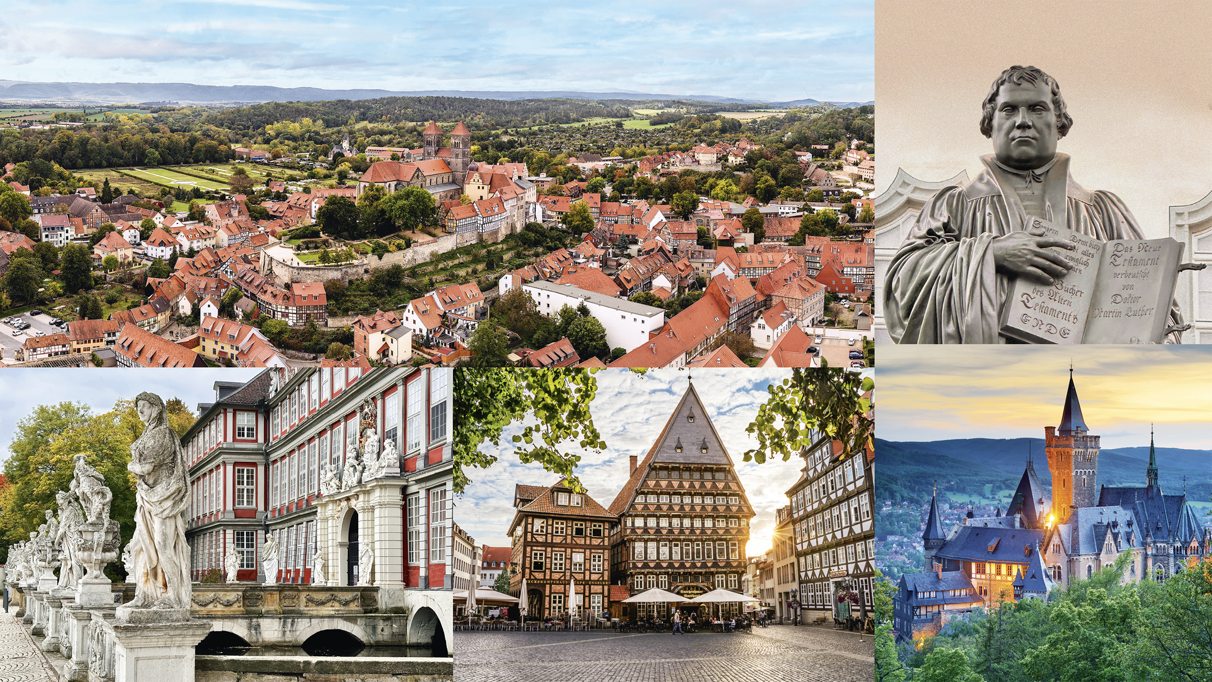 Ein Mosaik aus Aufnahmen mitteldeutscher Städte.