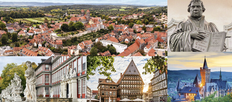Ein Mosaik aus Aufnahmen mitteldeutscher Städte.