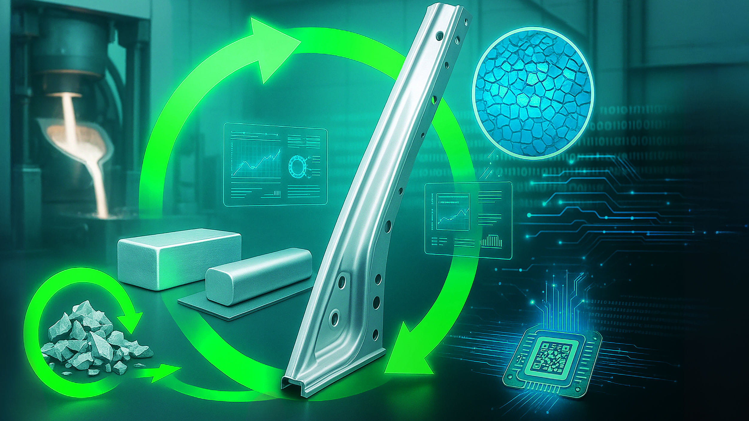 Illustration, die die Kreislaufwirtschaft in der Autoindustrie darstellt