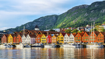 Bergen, Norway. View of historical buildings in Bryggen- Hanseatic wharf in Bergen, Norway. UNESCO World Heritage Site