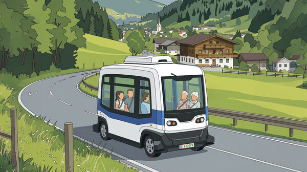 Illustration eines autonomen Kleinbusses am Land