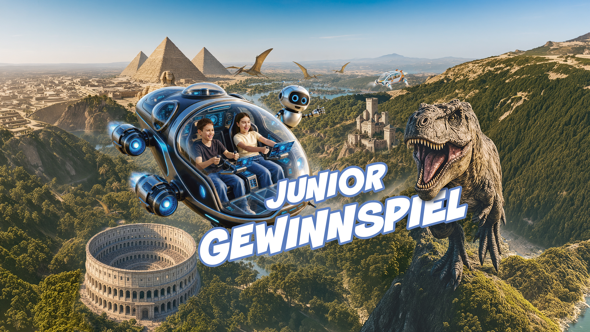 2 Kinder fliegen in einer Zeitmaschine.