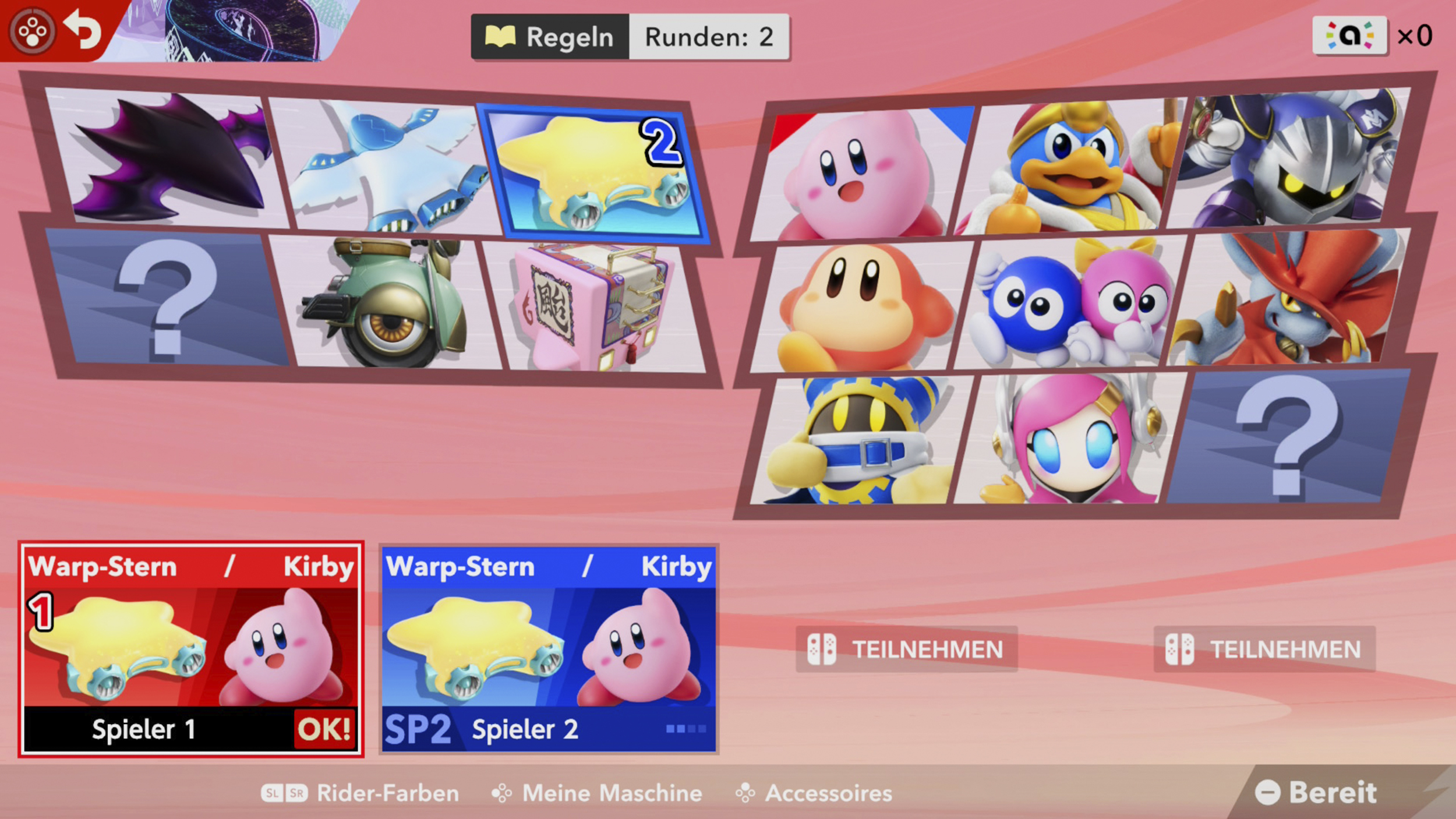 Screenshot aus Kirby Air Riders. Die Avatare.