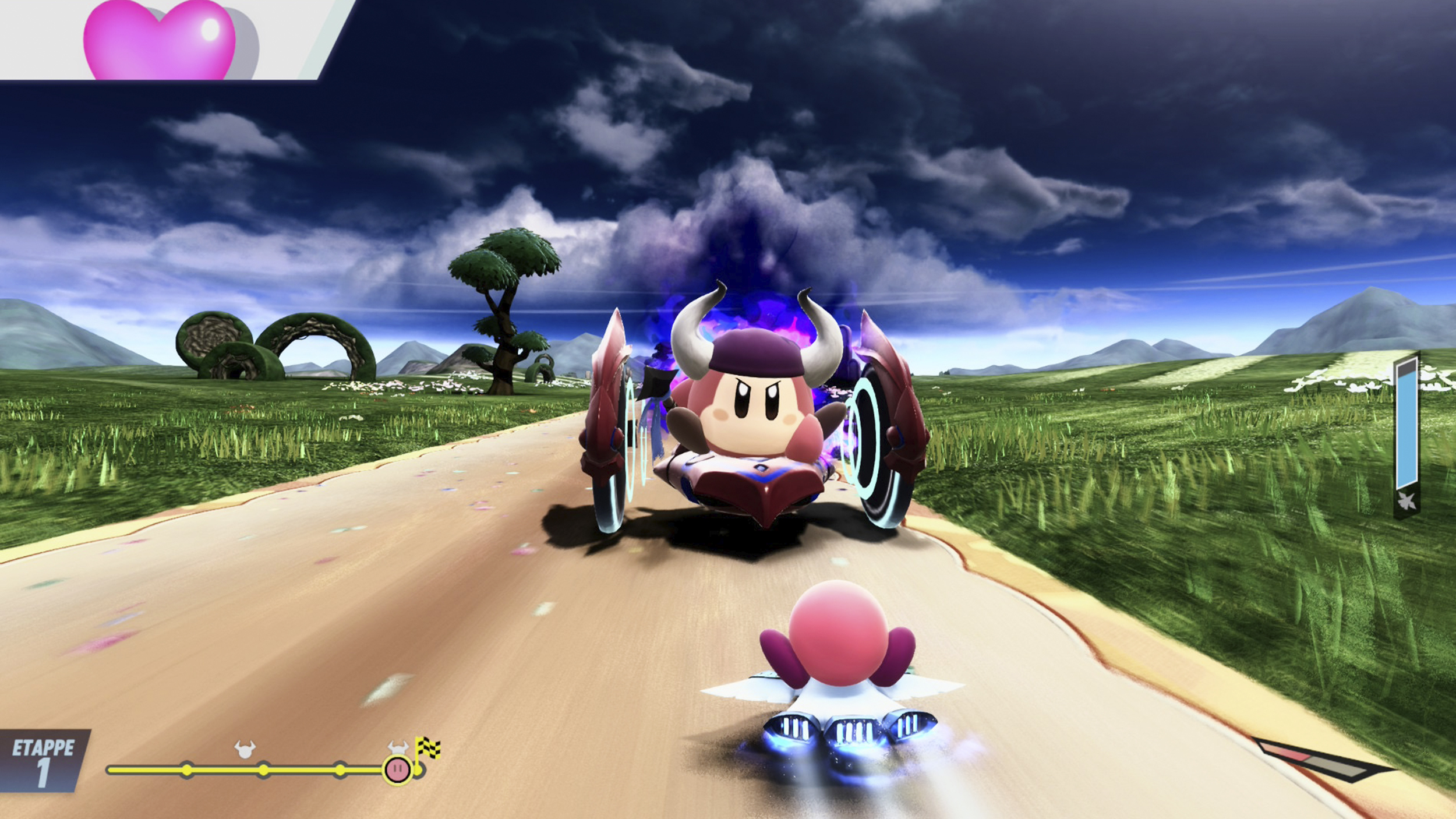 Screenshot aus Kirby Air Riders. Ausschnitt aus dem Modi Road Trip