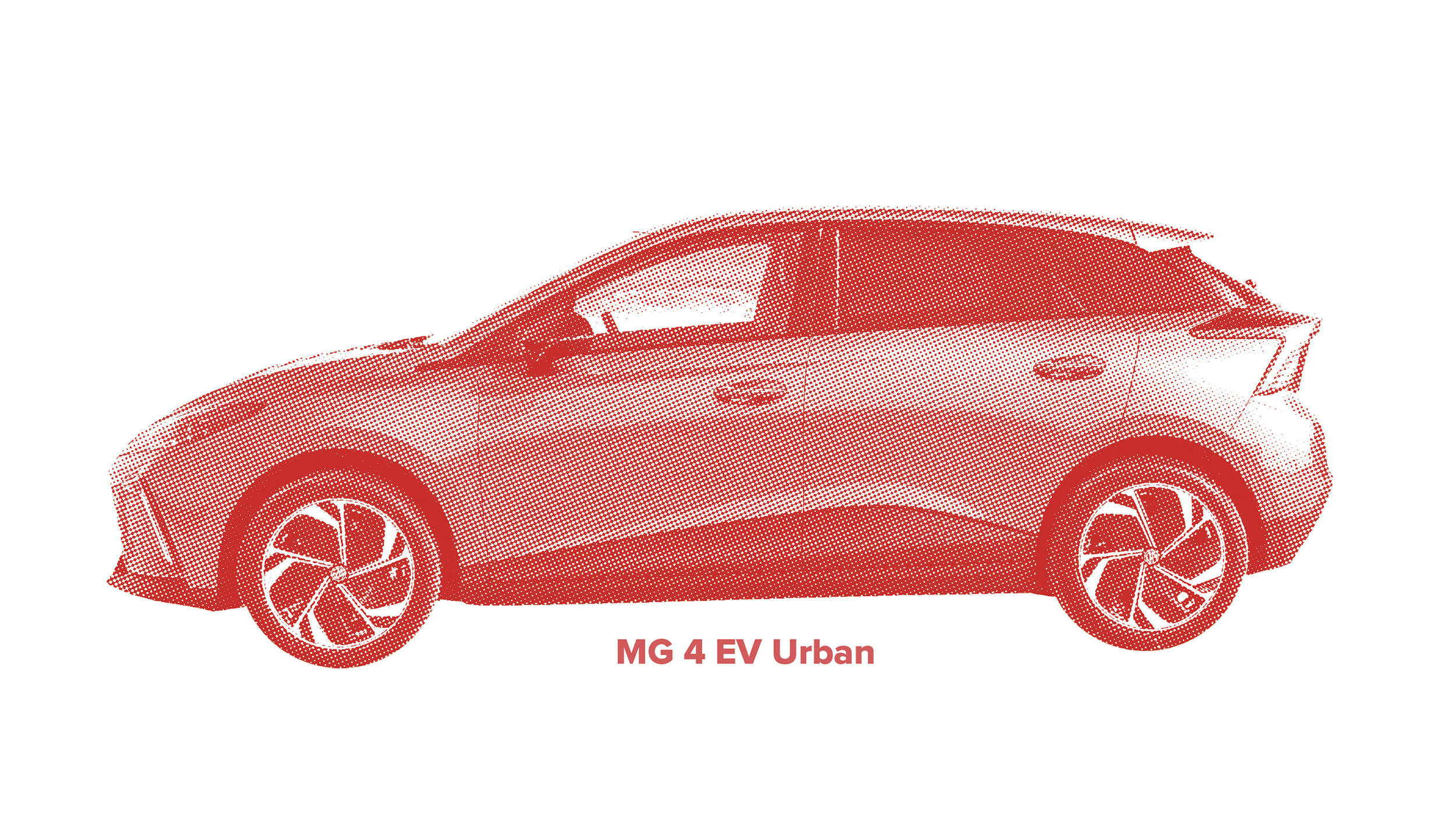 Ein MG 4 EV Urban in roter Farbe überlegt vor einem weißen Hintergrund.