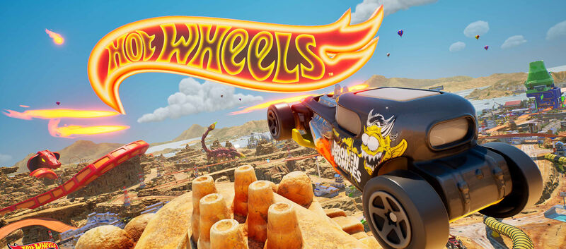 Screenshot aus Hot Wheels Infinite Rush. Man sieht die Autos im Race fliegen.