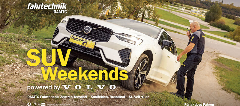 Volvo SUV im Gelände und am ÖAMTC-Fahrtechnikzentrum in Teesdorf und ÖAMTC Instruktor