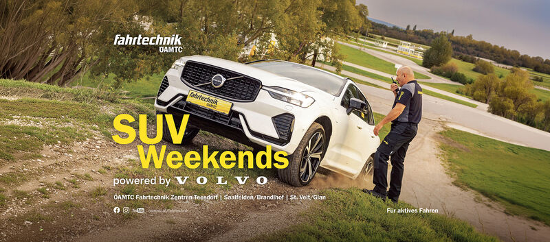 Volvo SUV im Gelände und am ÖAMTC-Fahrtechnikzentrum in Teesdorf und ÖAMTC Instruktor
