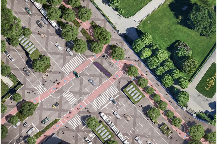 Das Rendering des ÖAMTC-Projektes "Platz für alle am Ring" zeigt eine ideale Verkehrslösung für den Ringbereich der Babenbergerstraße
