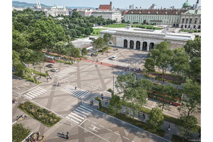 Das Rendering des ÖAMTC-Projektes "Platz für alle am Ring" zeigt eine ideale Verkehrslösung für den Bereich des Burgrings