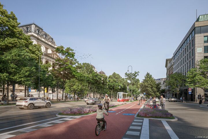 Das Rendering des ÖAMTC-Projektes "Platz für alle am Ring" zeigt eine ideale Verkehrslösung für den Ringbereich der Mölker Bastei / des Universtitätsrings